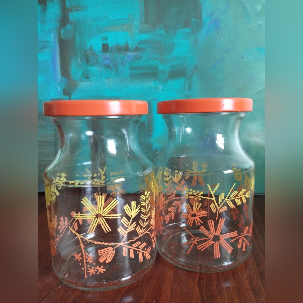 Vintage orange floral kitchen jars
